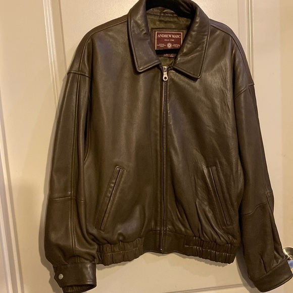 Andrew Marc mens classic leatherer bomber jacket size large - Picture 1 of 6